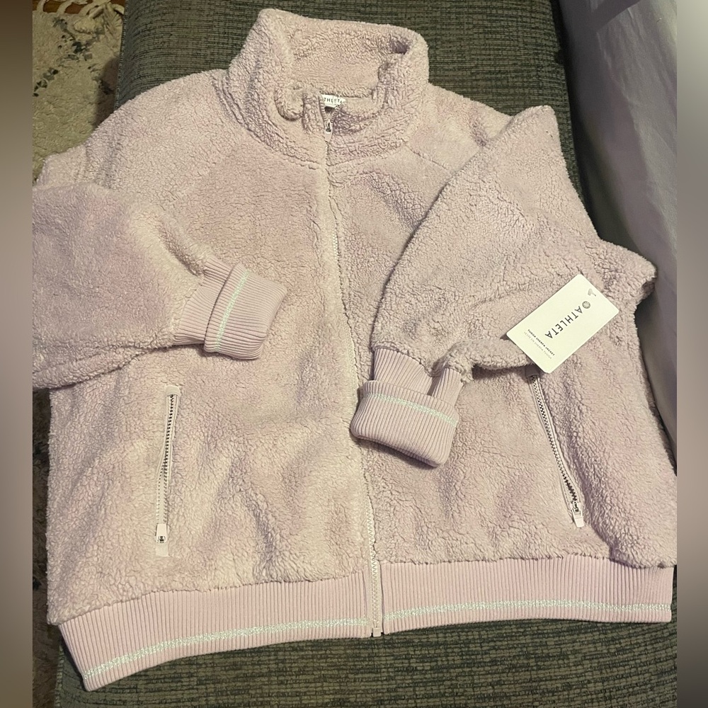 NWT Athleta Tugga Sherpa Jacket 3X 24W 26W Shasta Purple Zip Pockets Rib Trim